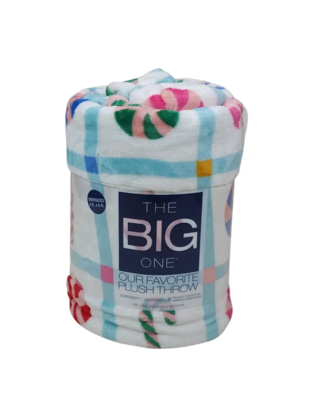 The Big One Oversized Plush Throw Blanket 5'x6' Candy Pattern Faux Fur Holiday